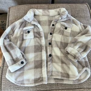 Plaid Fleece Button-Up Jacket